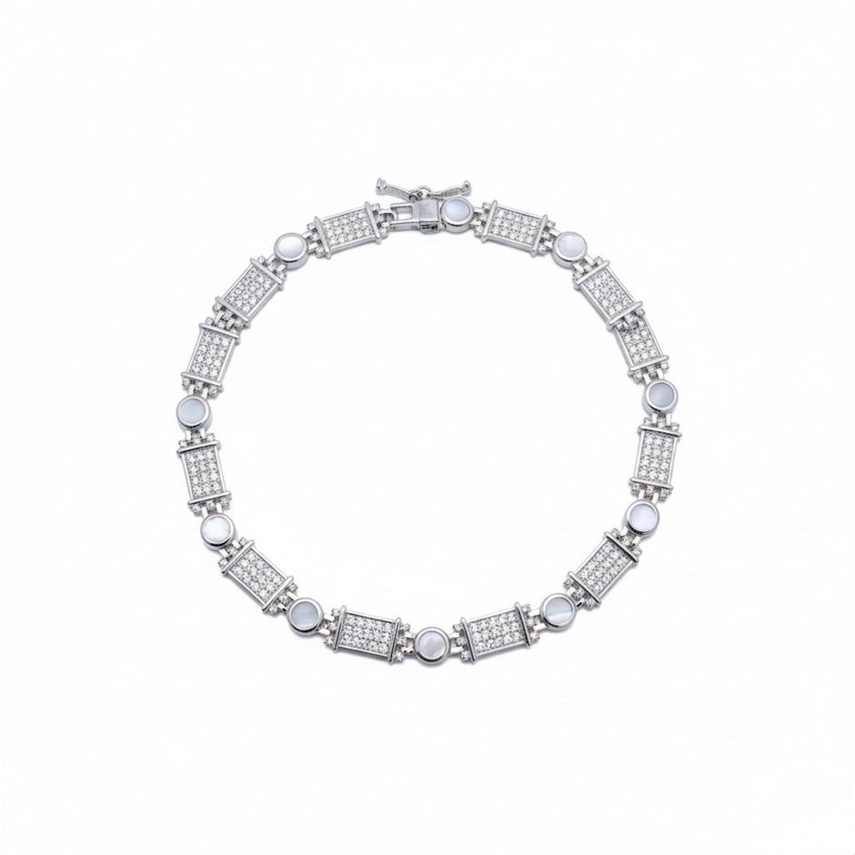 Square Beaded Link Silver Bracelet