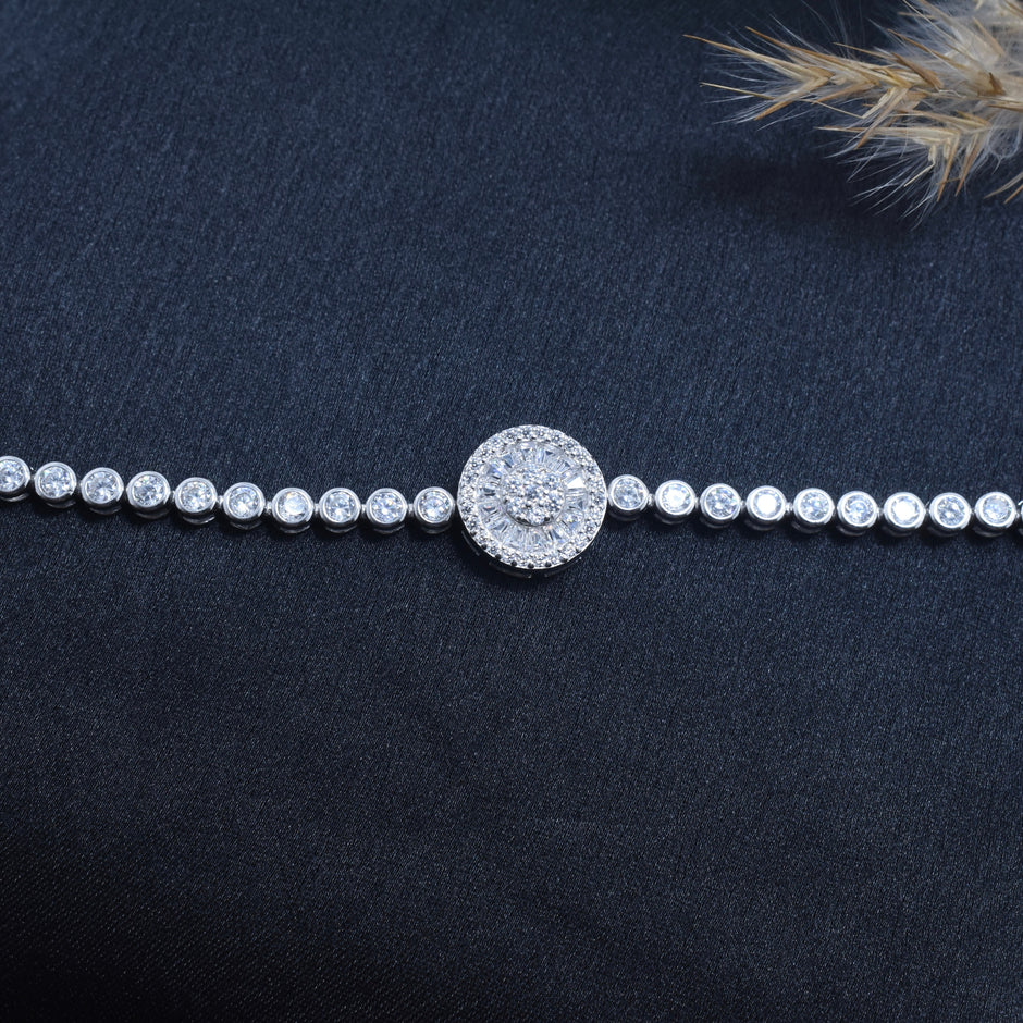 Starburst Circle Frame Silver Bracelet