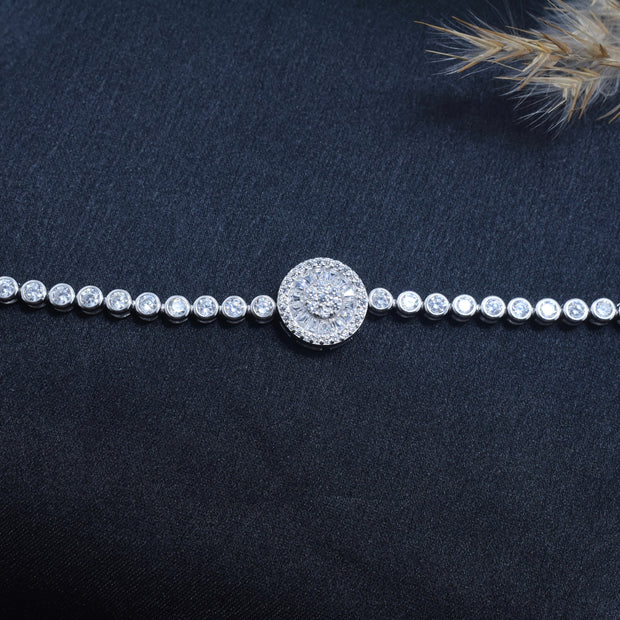 Starburst Circle Frame Silver Bracelet