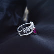 Silver Ruby Drop Crown Ring