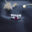 Silver Ruby Drop Crown Ring