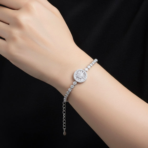 Starburst Circle Frame Silver Bracelet