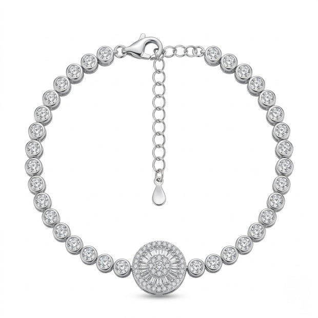 Round Baguette Sunburst Halo Tennis Bracelet