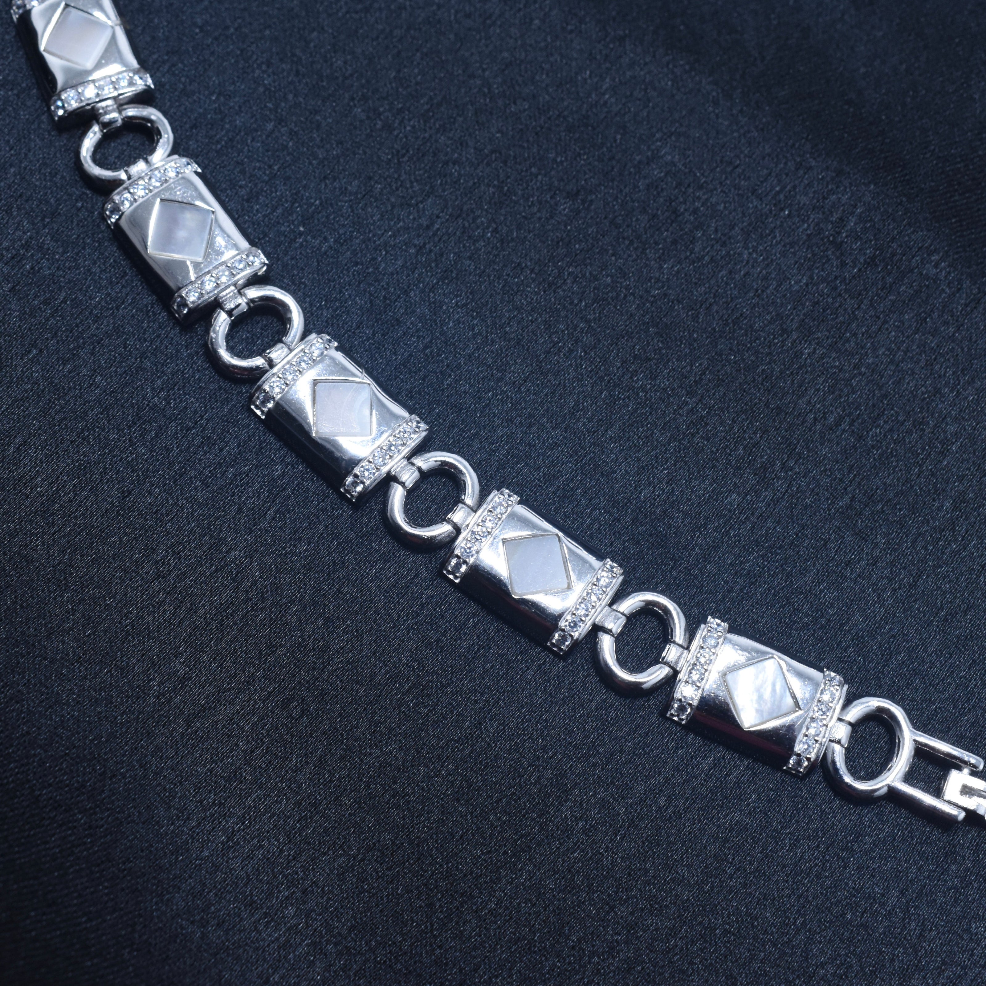 Geometric Stone Cut Silver Bracelet