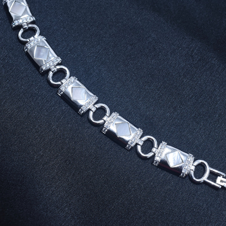 Geometric Stone Cut Silver Bracelet