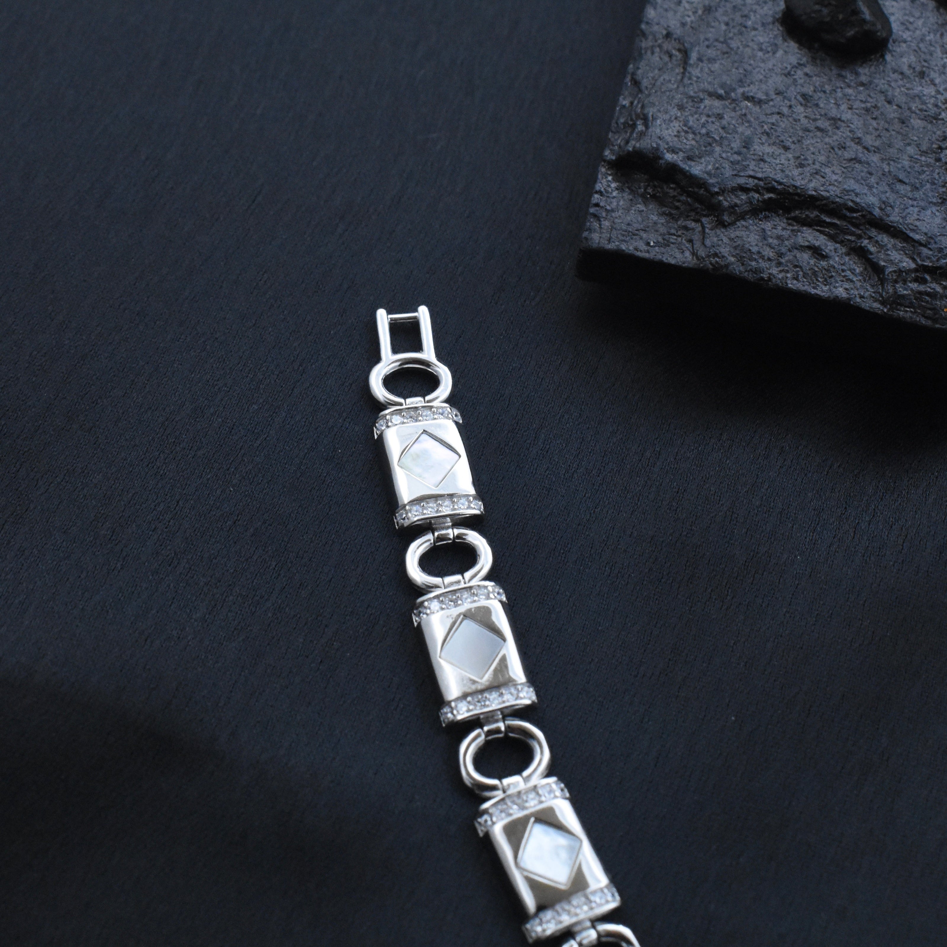 Geometric Stone Cut Silver Bracelet