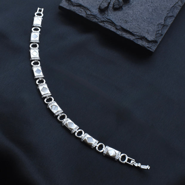 Geometric Stone Cut Silver Bracelet