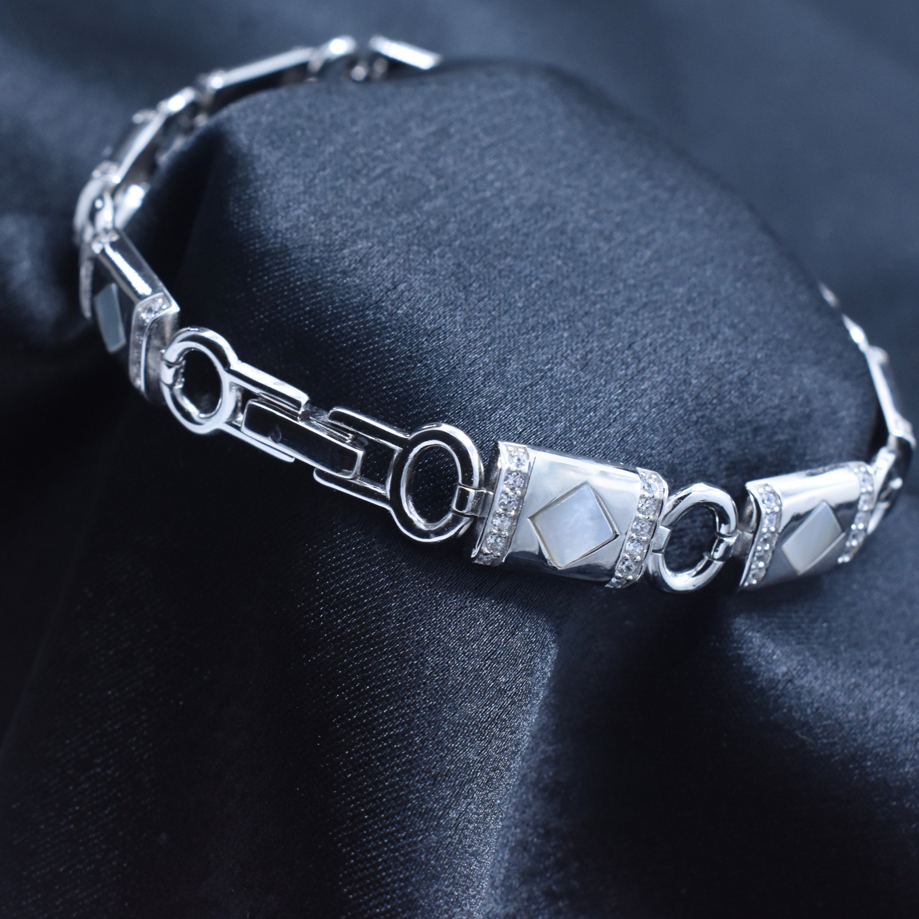 Geometric Stone Cut Silver Bracelet