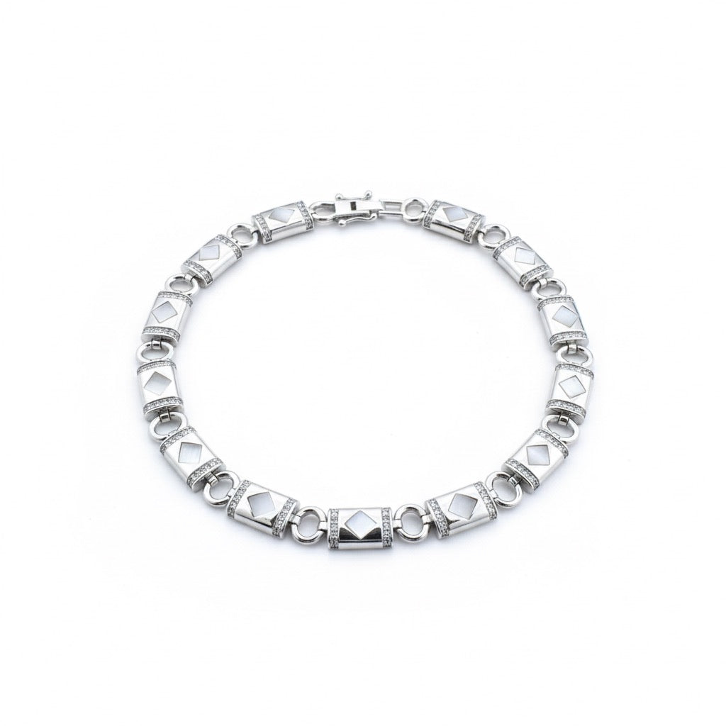 Geometric Stone Cut Silver Bracelet