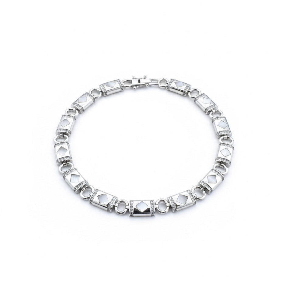 Geometric Stone Cut Silver Bracelet