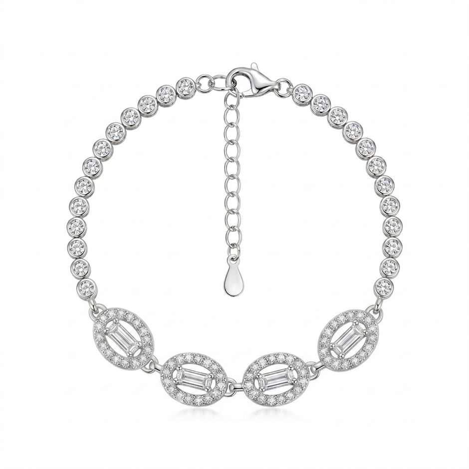 Triple Oval Halo Tennis Bracelet