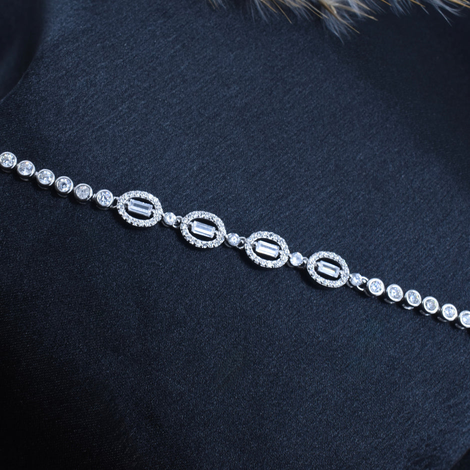 Double Oval Charm Silver Bracelet