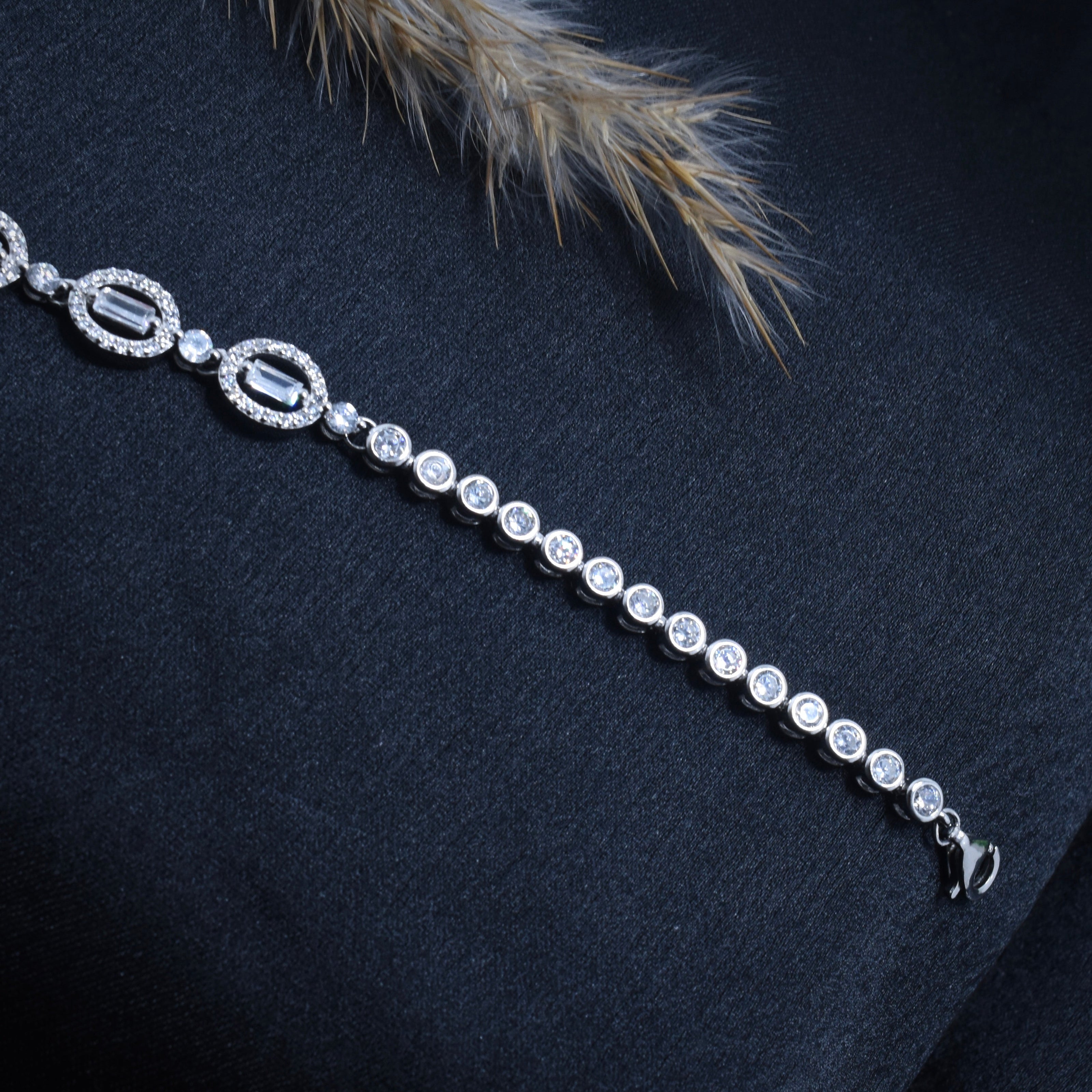 Double Oval Charm Silver Bracelet