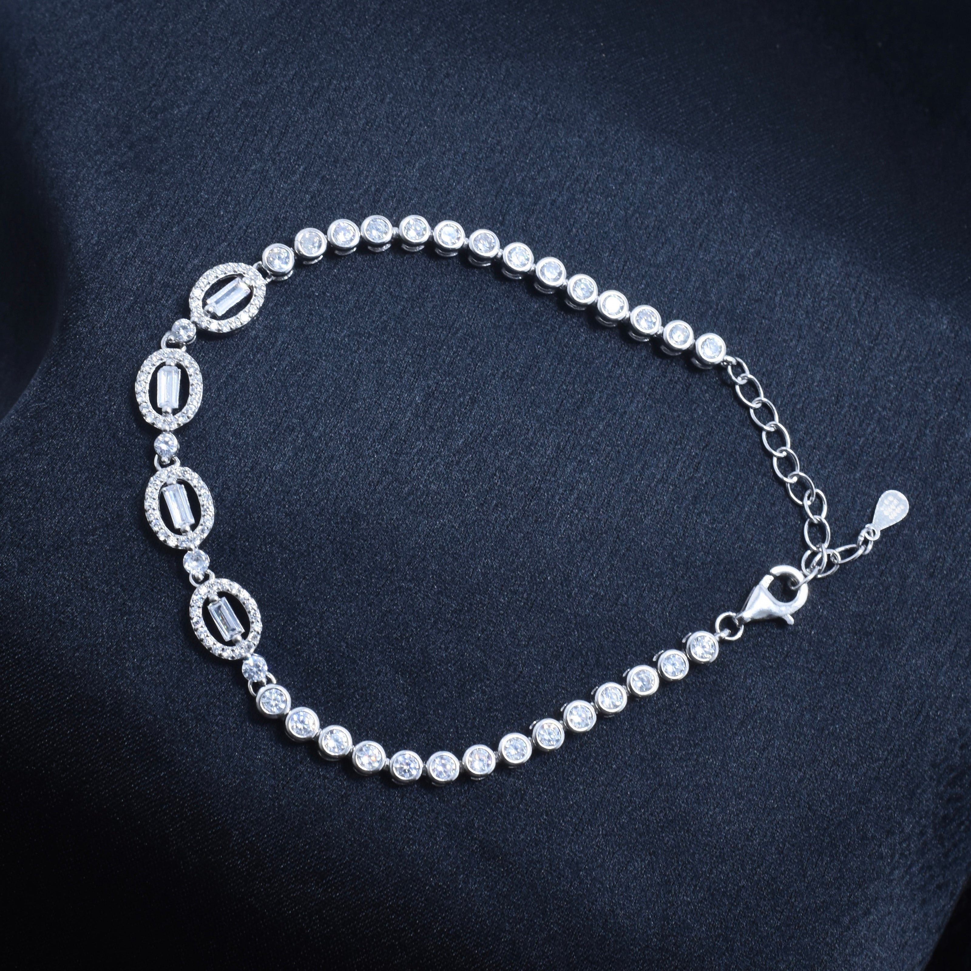 Double Oval Charm Silver Bracelet