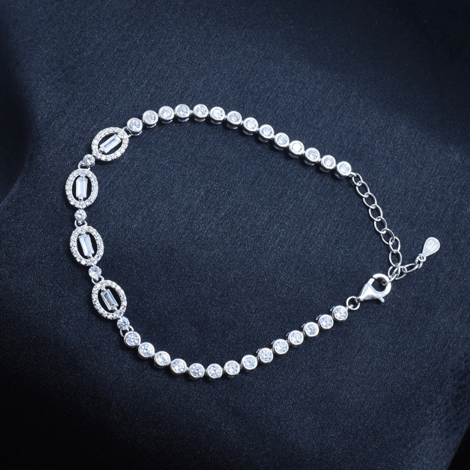 Double Oval Charm Silver Bracelet