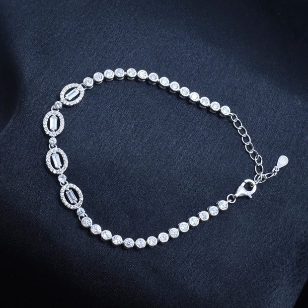 Double Oval Charm Silver Bracelet