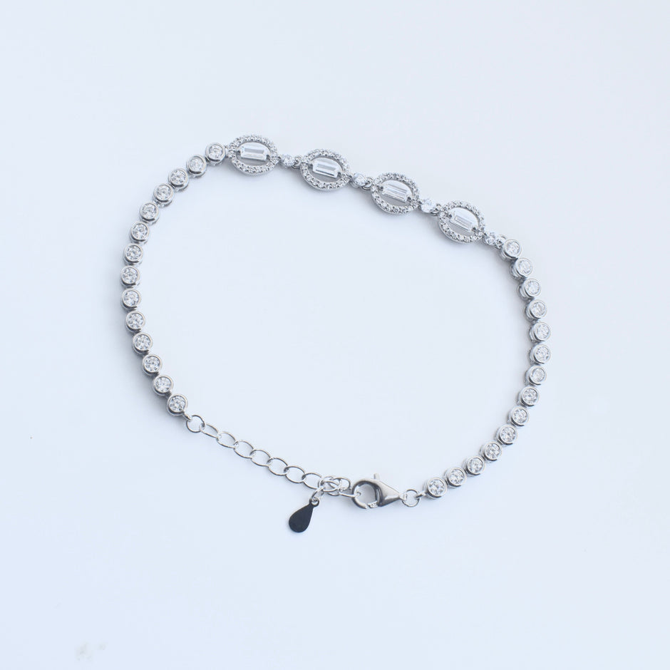 Double Oval Charm Silver Bracelet