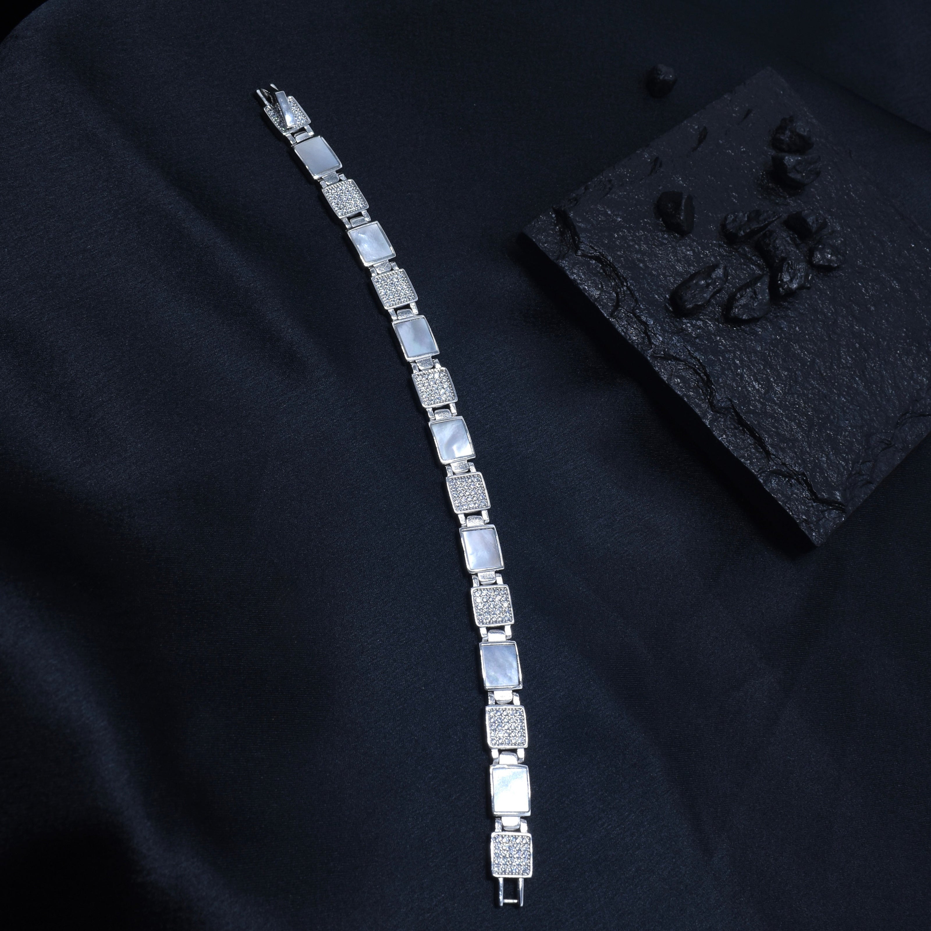 Square Tile Sparkle Silver Bracelet