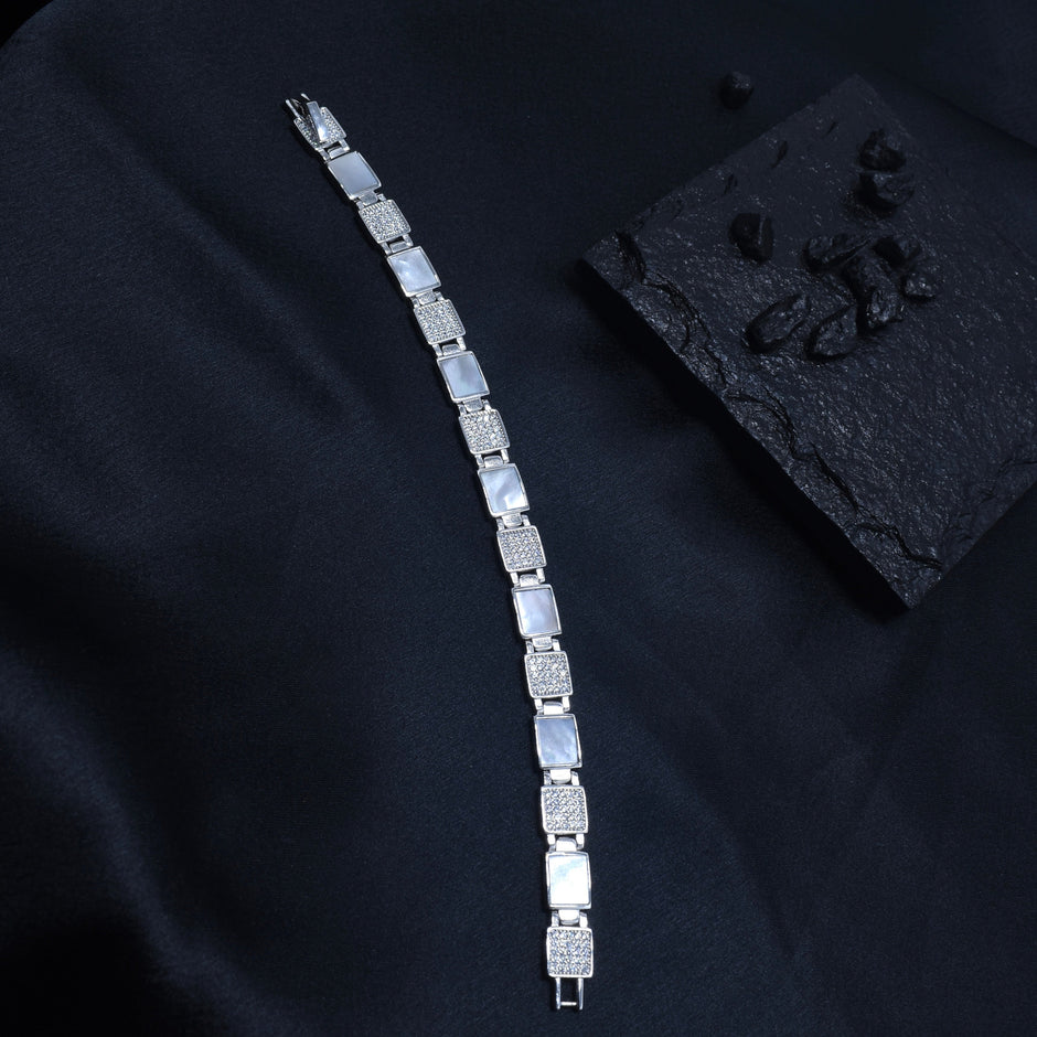 Square Tile Sparkle Silver Bracelet