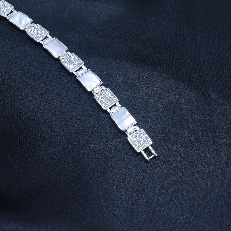 Square Tile Sparkle Silver Bracelet