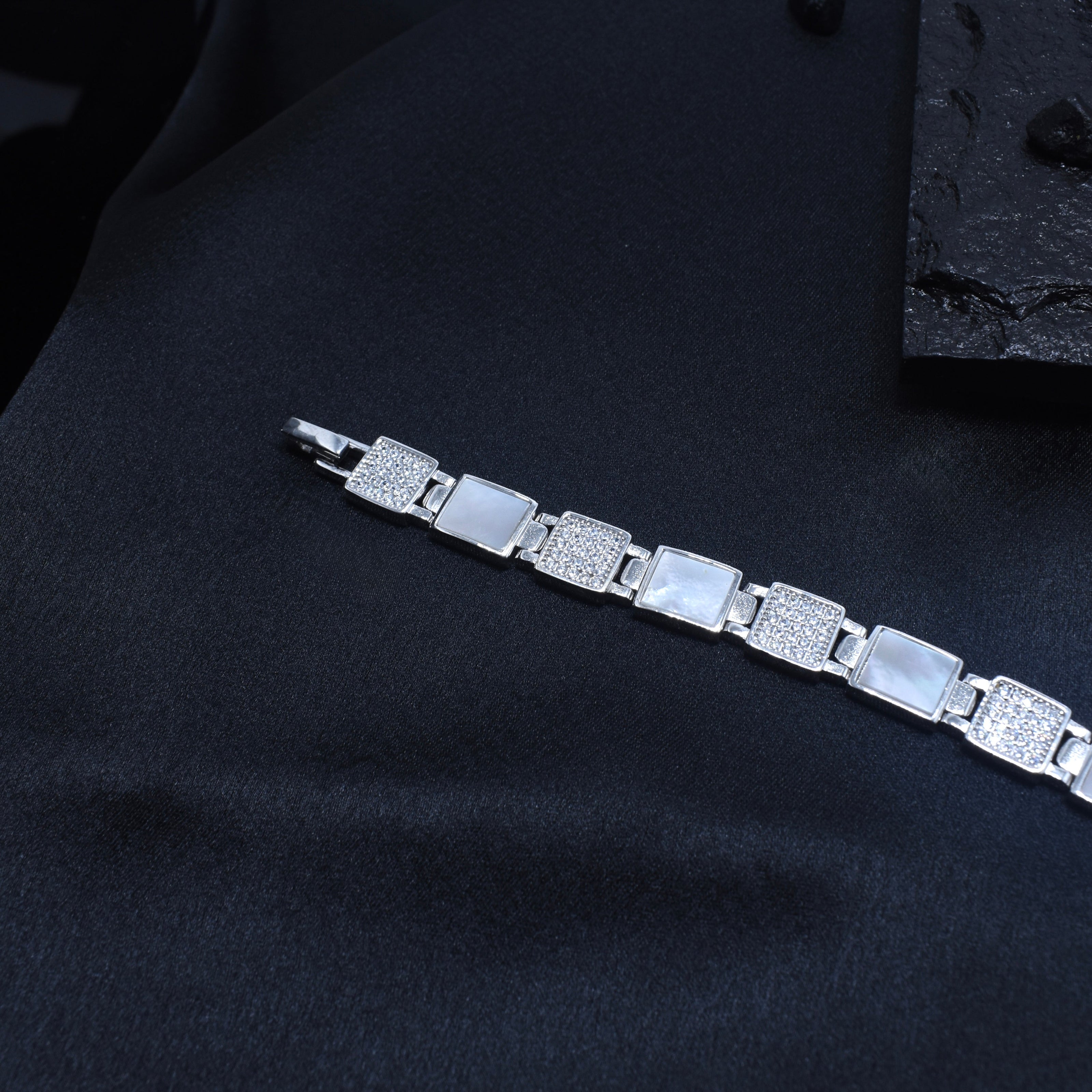 Square Tile Sparkle Silver Bracelet