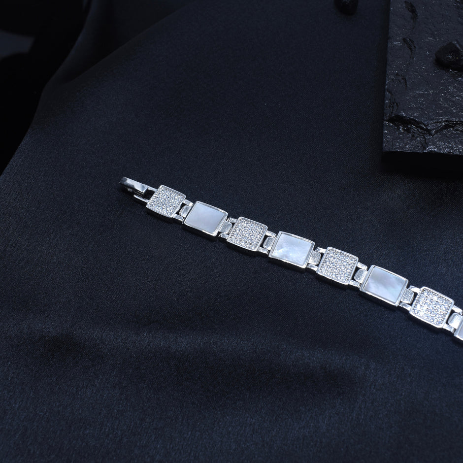 Square Tile Sparkle Silver Bracelet