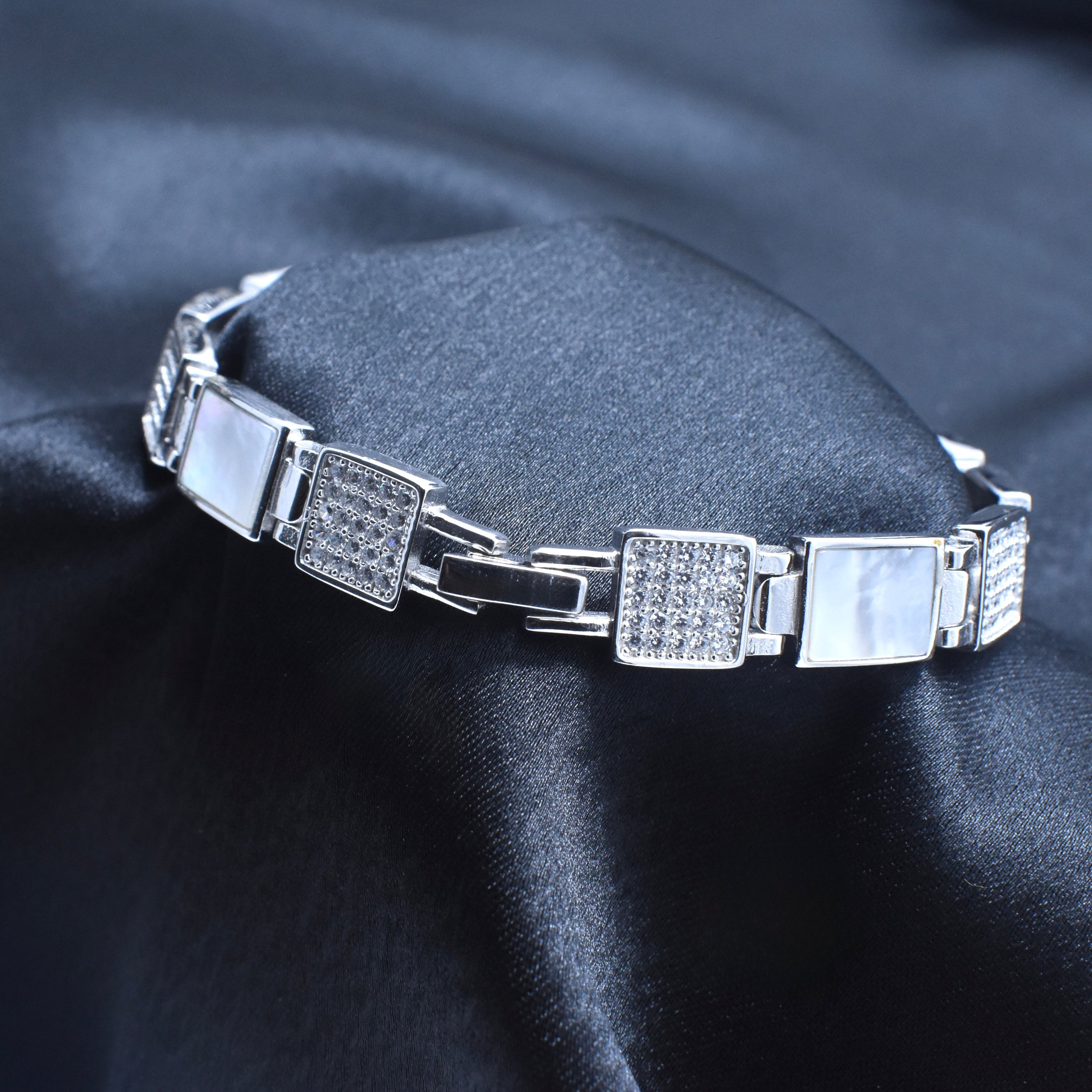 Square Tile Sparkle Silver Bracelet