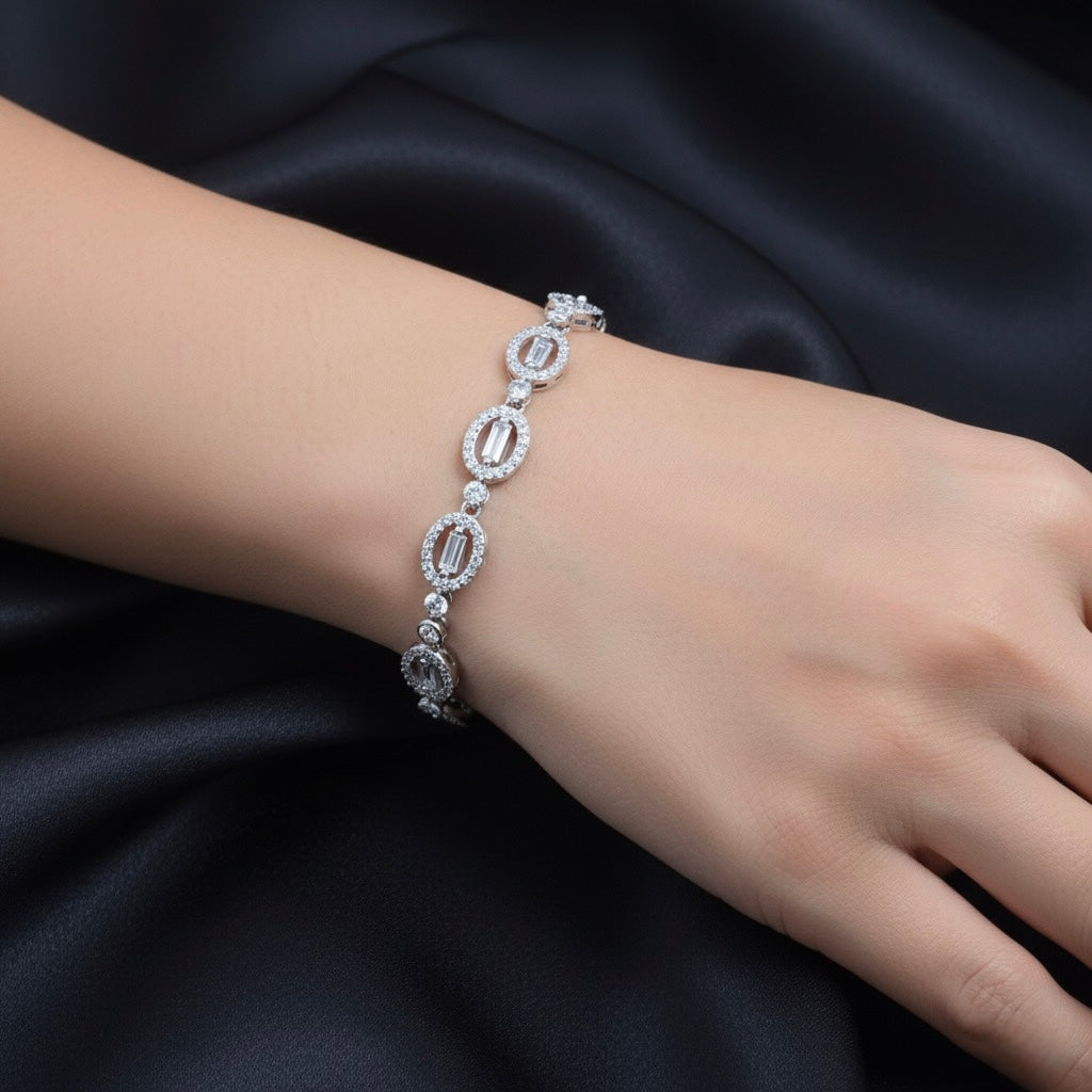 Double Oval Charm Silver Bracelet