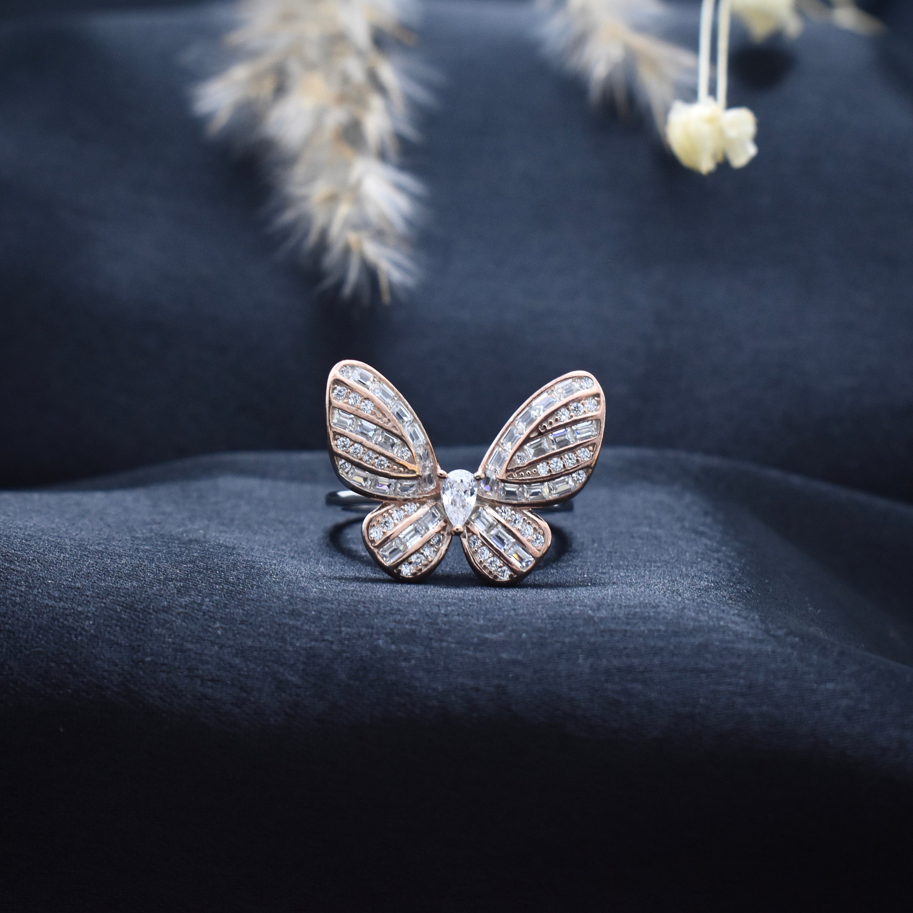 Silver Butterfly Wing Rhodium Ring