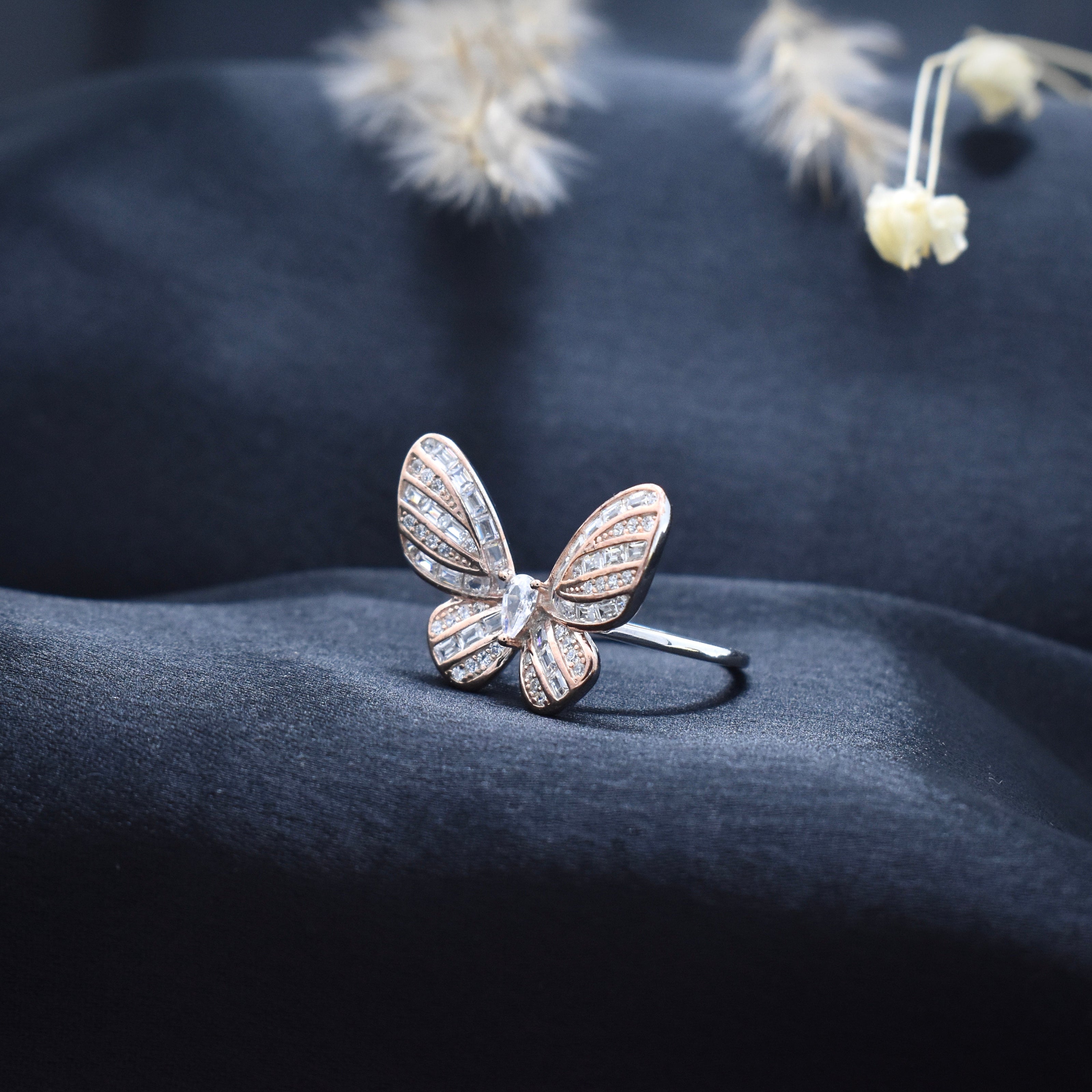 Silver Butterfly Wing Rhodium Ring