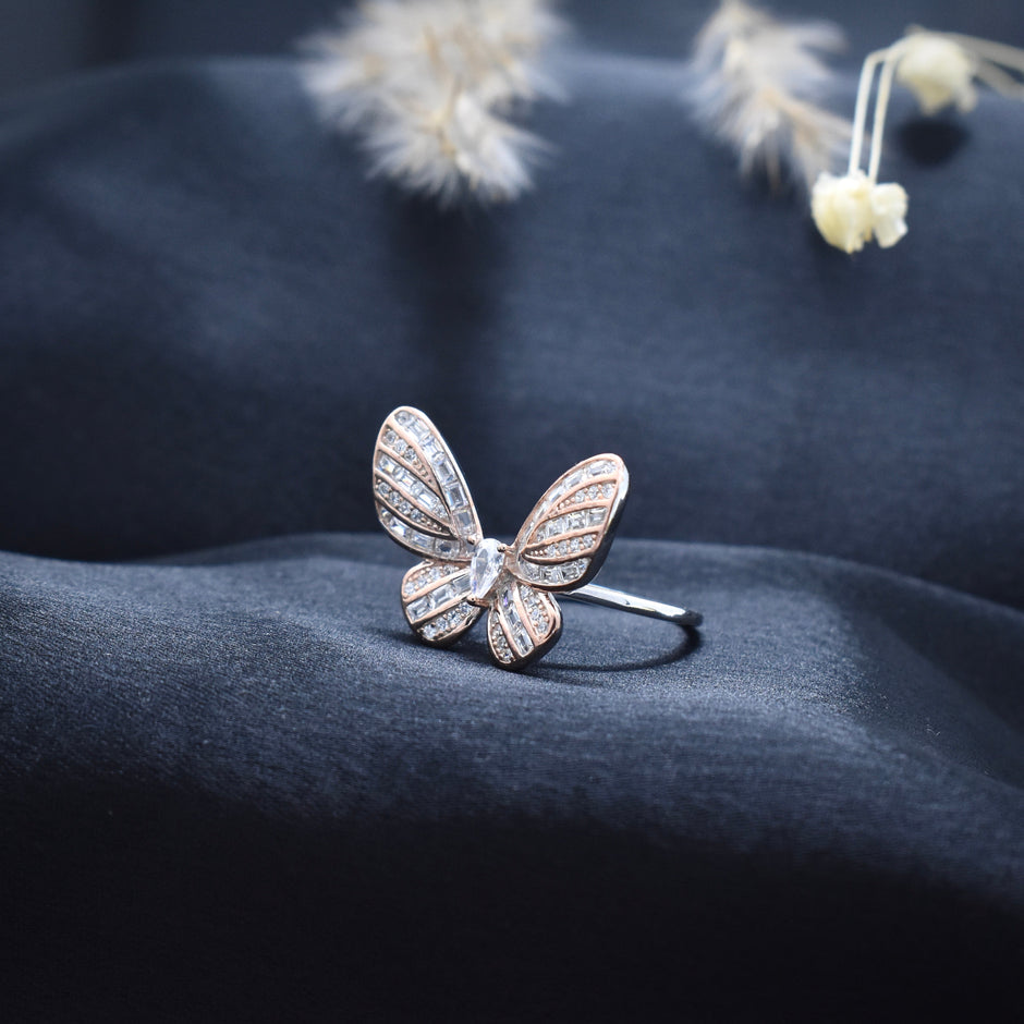 Silver Butterfly Wing Rhodium Ring