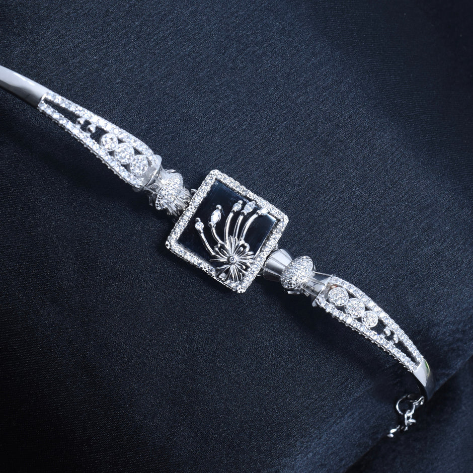 Royal Square Motif Pavé Silver Bracelet
