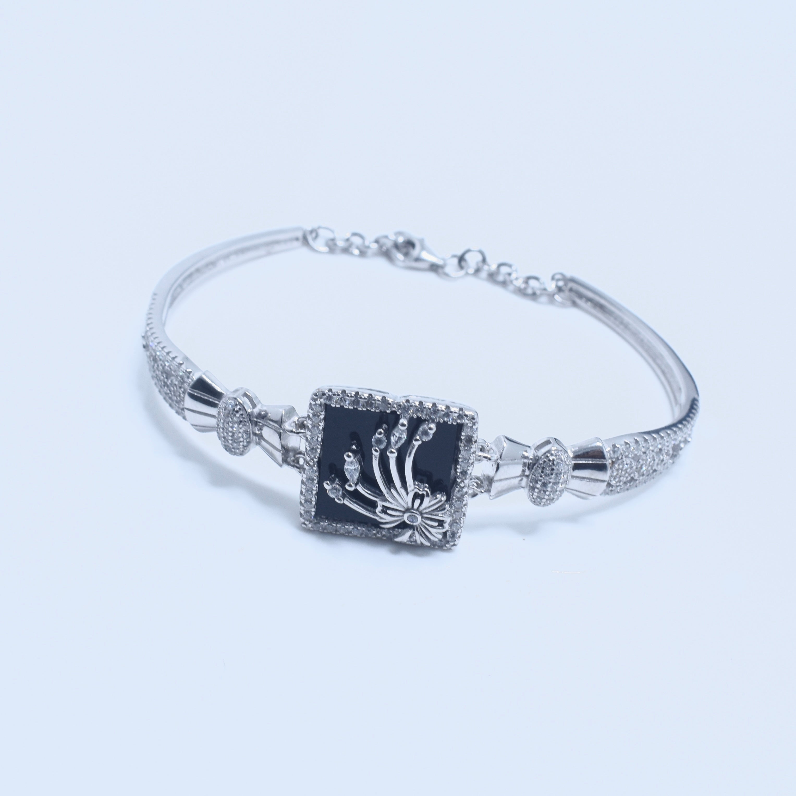 Royal Square Motif Pavé Silver Bracelet