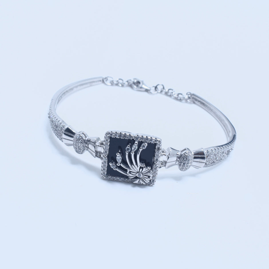 Royal Square Motif Pavé Silver Bracelet