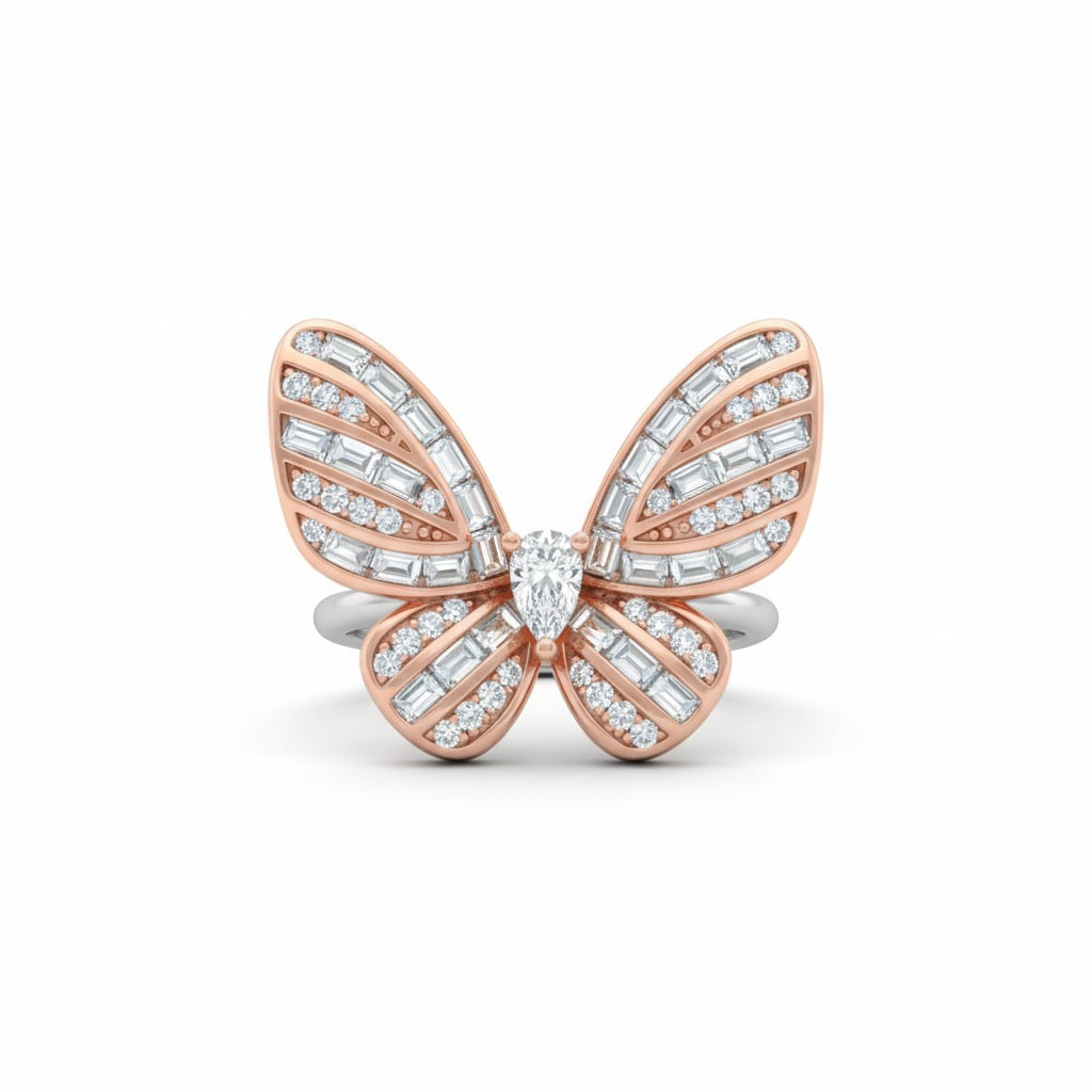 Silver Butterfly Wing Rhodium Ring