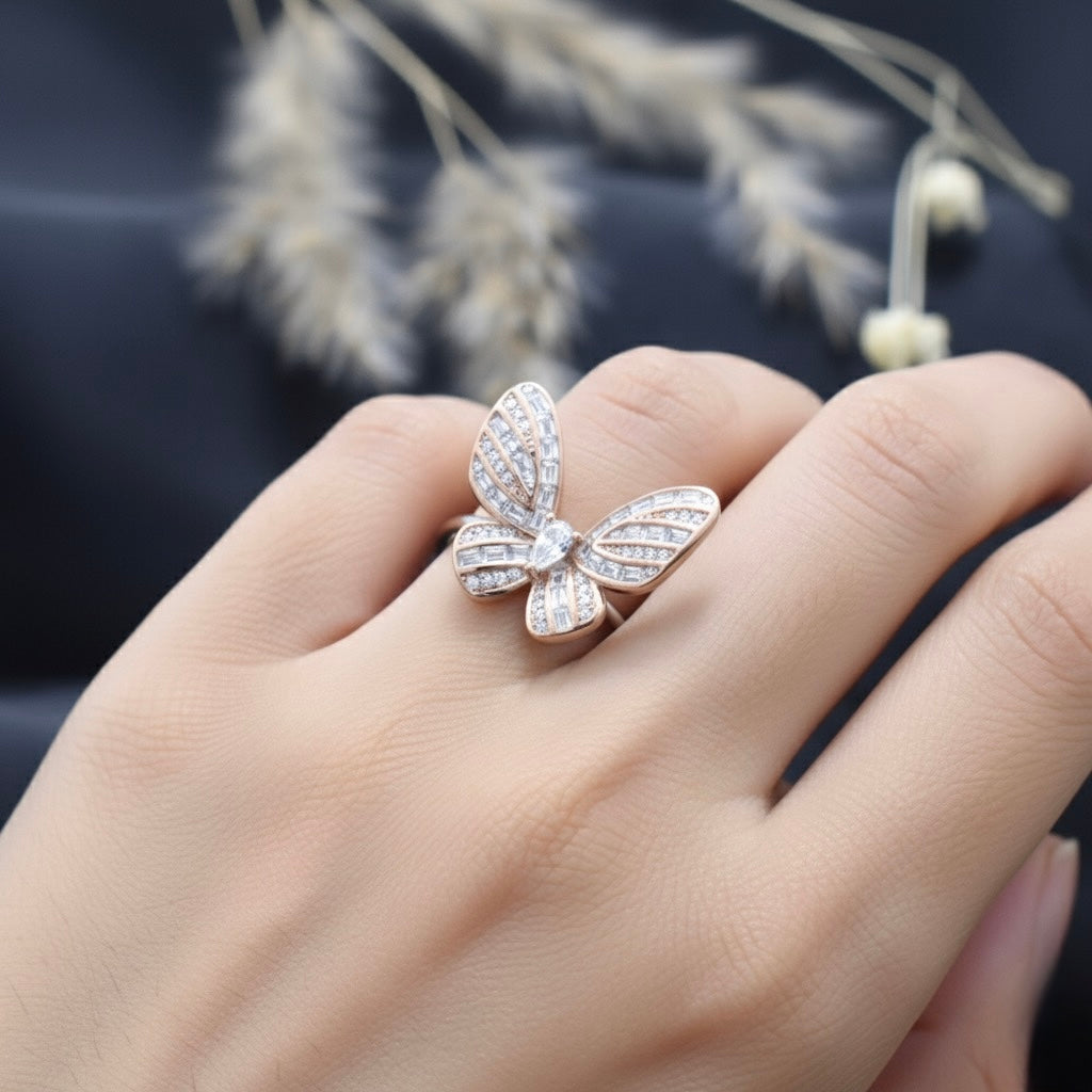 Silver Butterfly Wing Rhodium Ring