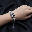 Royal Square Motif Pavé Silver Bracelet