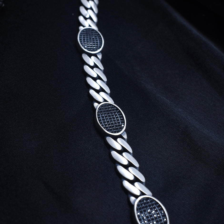Oval Grid Silver Bracelet
