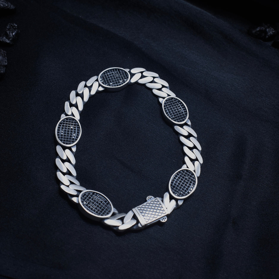 Oval Grid Silver Bracelet