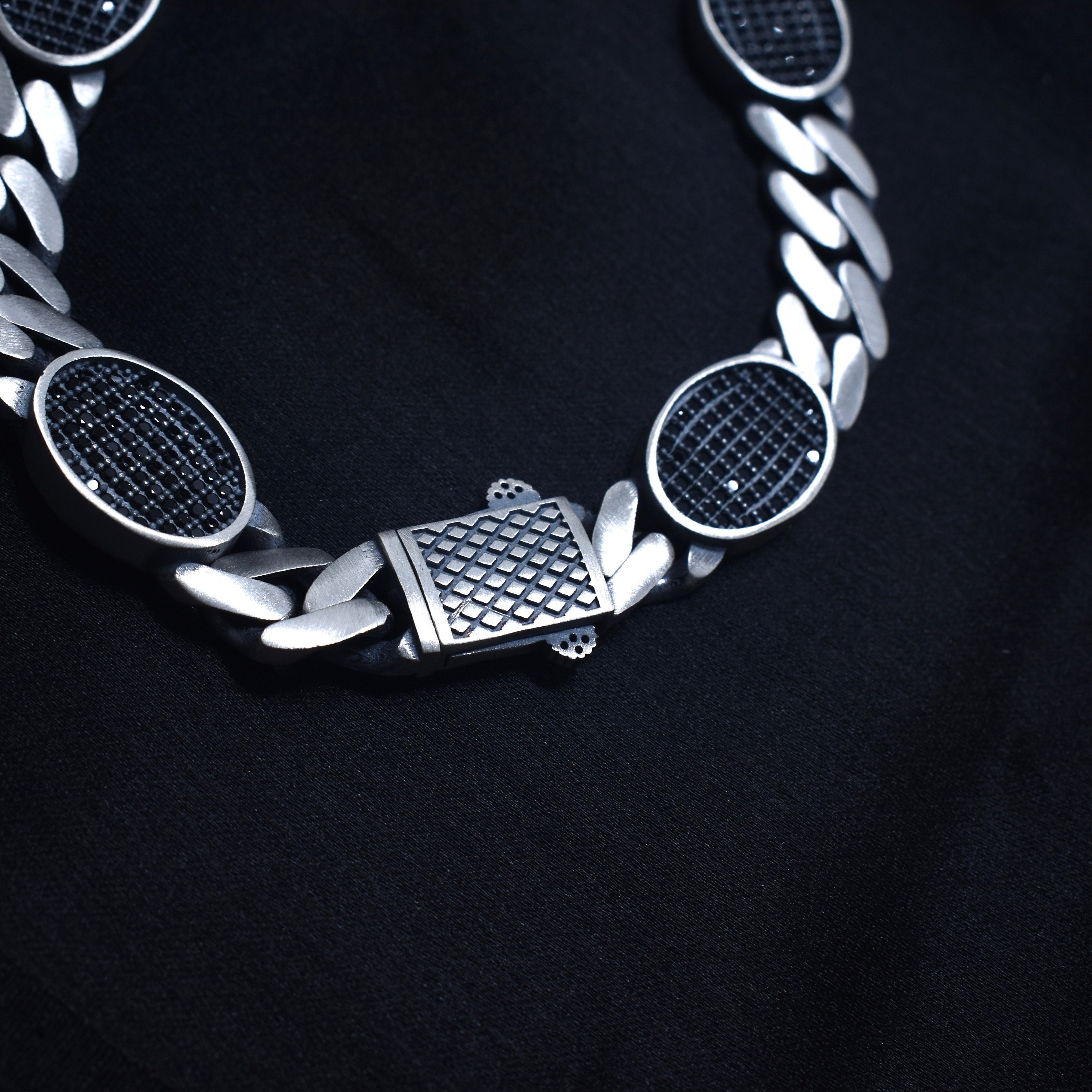 Oval Grid Silver Bracelet