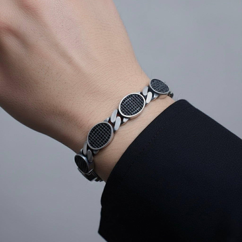 Oval Grid Silver Bracelet