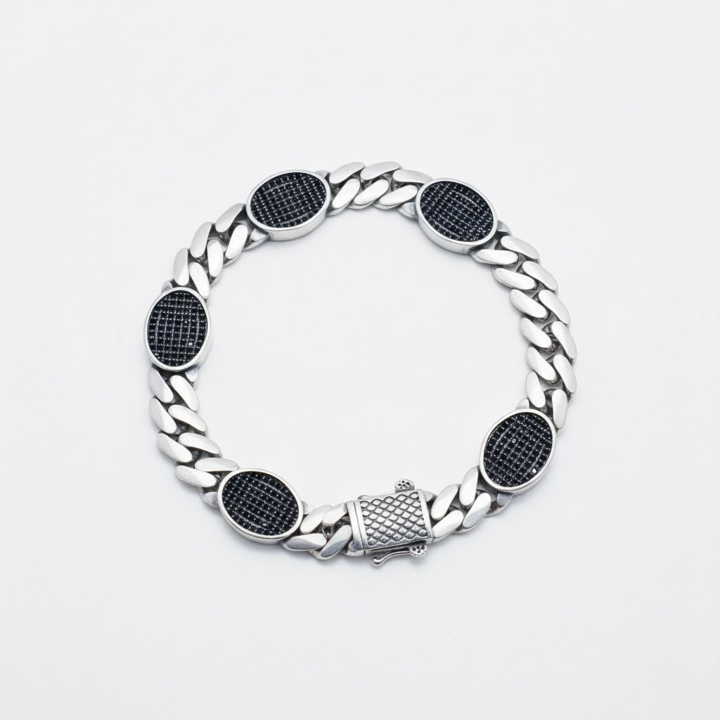 Oval Grid Silver Bracelet