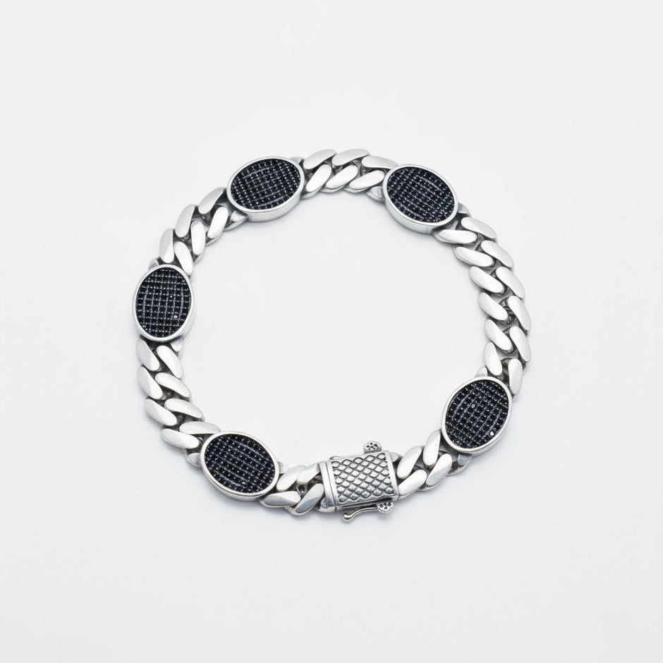 Oval Grid Silver Bracelet