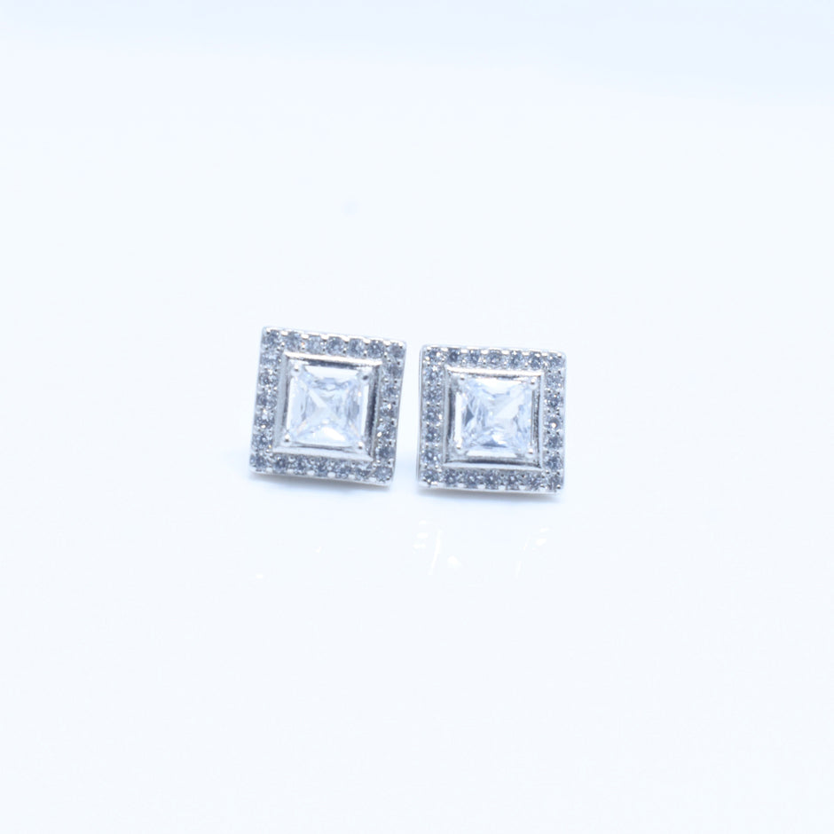 Square Halo Silver Pendant Set