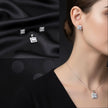 Princess Cut Square Halo Pendant Set with Chain and Earrings