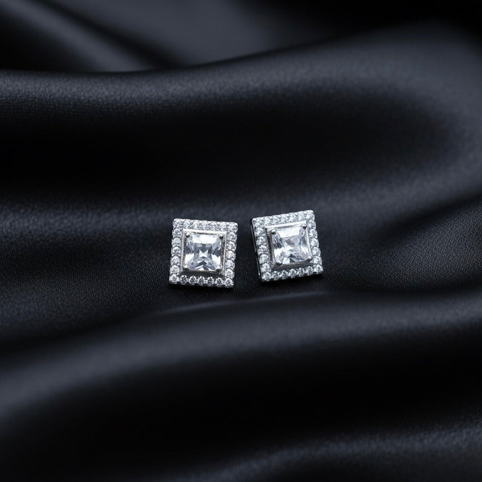 Square Halo Silver Pendant Set