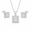 Princess Cut Square Halo Pendant Set with Chain and Earrings