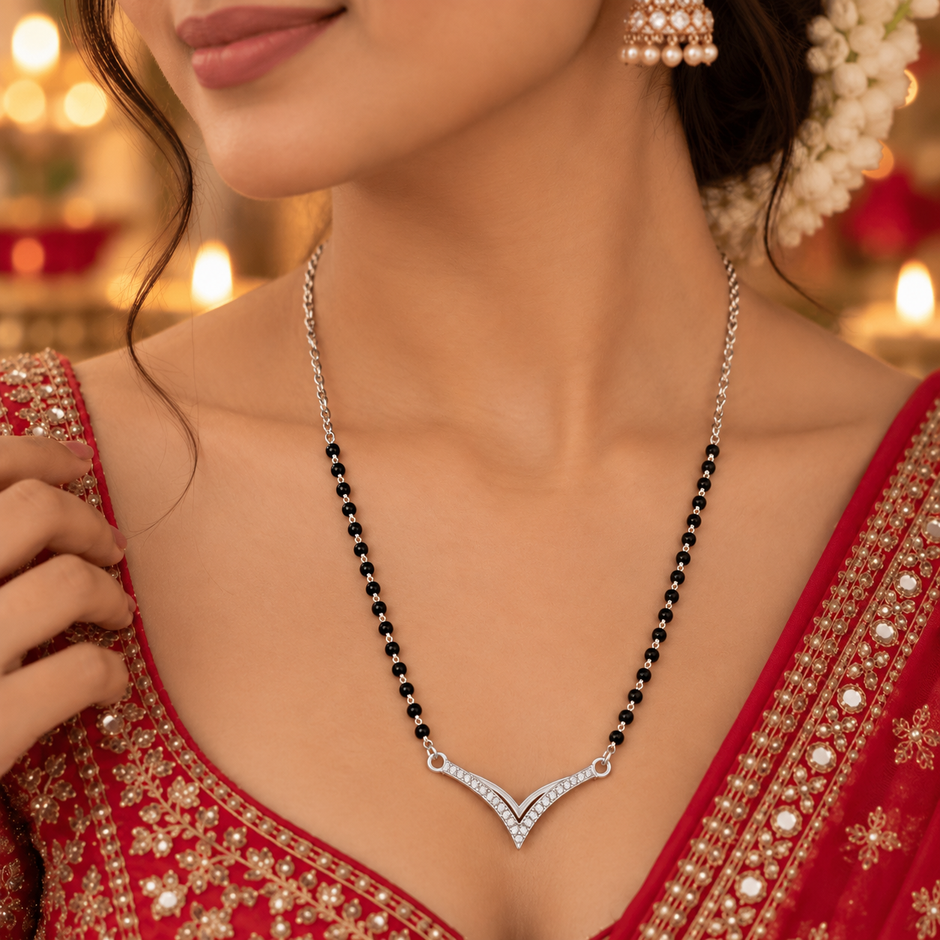 V Shaped Black Bead Mangalsutra