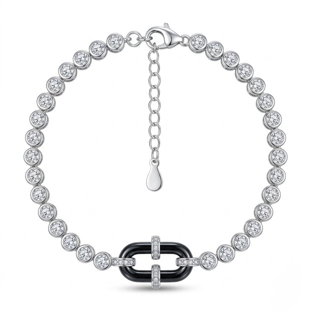 Black Enamel Linked Halo Tennis Bracelet