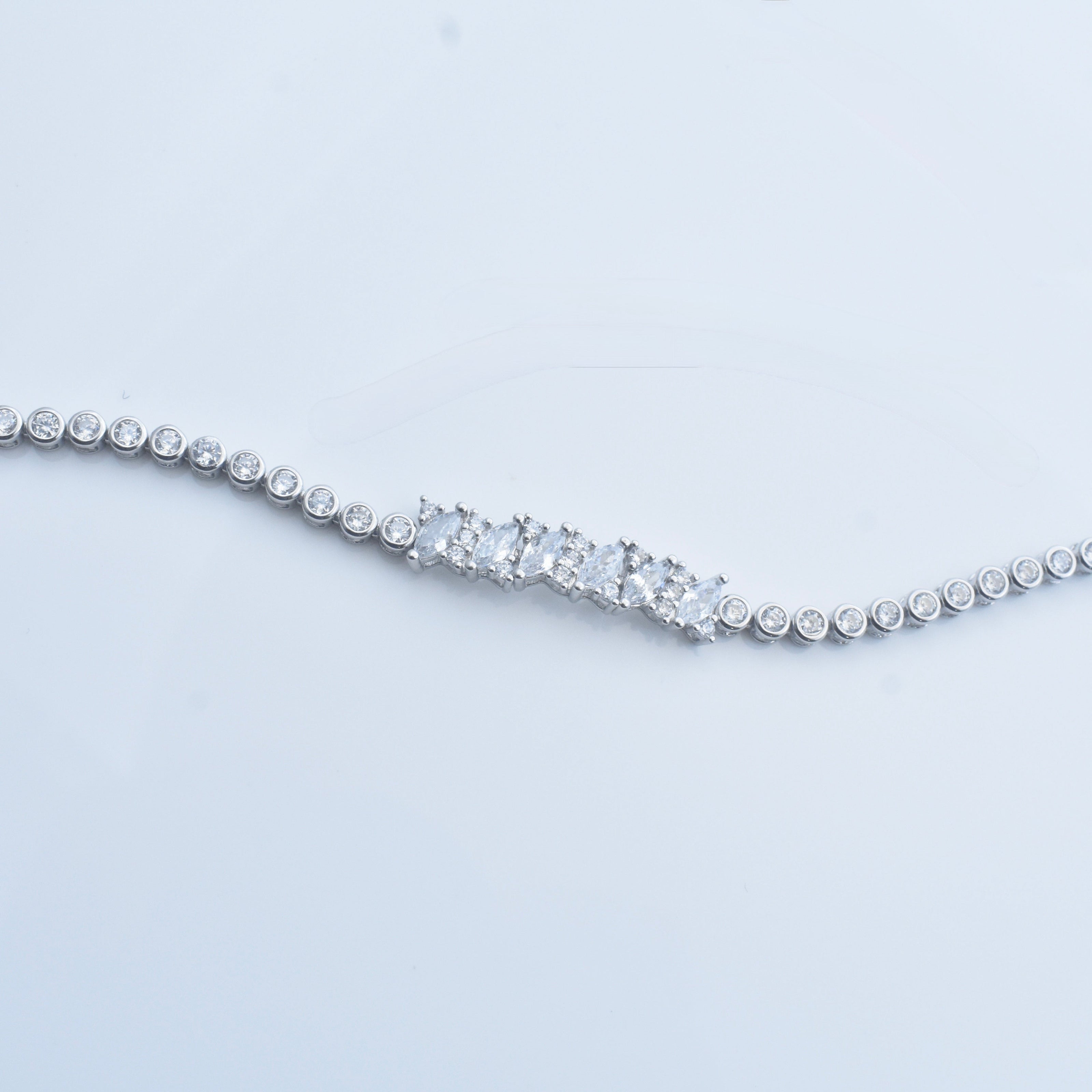 Elegant Tennis Style Sparkling Silver Bracelet